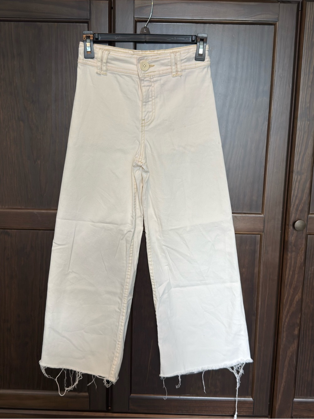 Zara Girls Wide Leg Raw Hem Jeans Ivory Cream Size 10